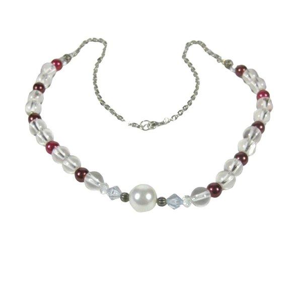 UPCYCLED Plastic Glass Beaded Necklace 24 inch Strand Jewelry Silvertone Chain - Picture 1 of 7